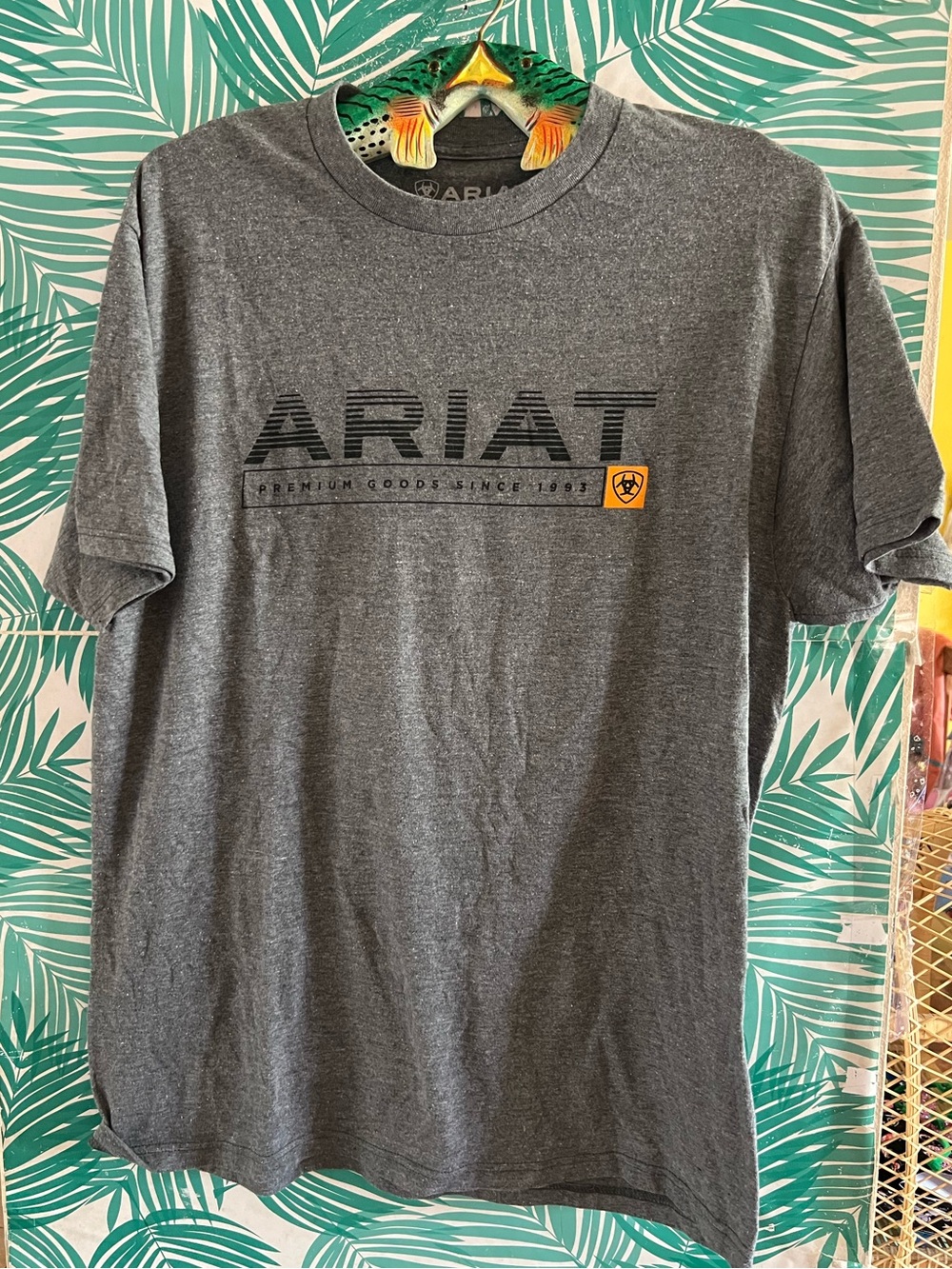 Aria Gray Short-Sleeve Logo Tee with Orange Accent Sz L